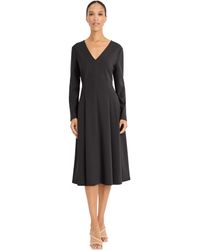 Maggy London - V Neck Long Sleeve Midi Fit & Flare Professional Wedding Guest Dresses - Lyst