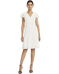 Maggy London - Eyelet Fit And Flare Cap Sleeve V-neck-knee Length Special Occasion Cocktail Dress - Lyst