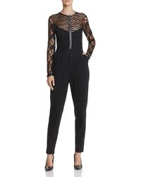 French Connection Lace And Sheer Fitted Straight Leg Jumpsuit - Black