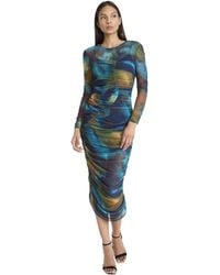 Donna Morgan - Ruched Bodycon Midi Long Sleeve Asymmetrical Gathered Cocktail-elegant Wedding Guest Dresses - Lyst