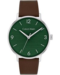 Calvin Klein - Stainless Steel Case And Leather Strap - Water Resistant To 3atm/30 Meters - Premium Fashion Timepiece For Day-to-evening Style - Lyst