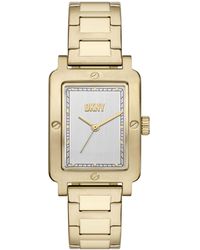 DKNY - City Rivet Rectangular Three-hand Gold-tone Stainless Steel Bracelet Watch - Lyst