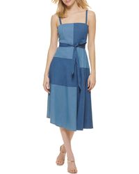 DKNY - Sleeveless Denim Patchwork Belted Dress - Lyst