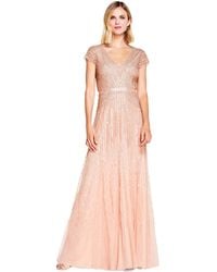 Adrianna Papell - Cap Sleeve Linear Beaded Gown - Lyst