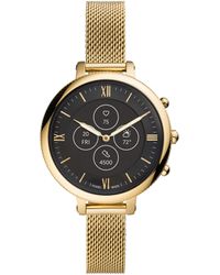 Fossil Leather Hybrid Smartwatch Hr Monroe Rose Gold-tone Stainless Steel in Black - Lyst