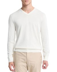 Calvin Klein - Extra Fine Merino Wool Blend V-neck Sweater Antique White - Lyst