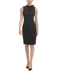 Calvin Klein - Sleeveless Seamed Sheath With Tie Neck Deep Black - Lyst