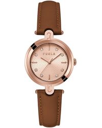 Furla - Arch-bar Brown Genuine Leather Strap Watch - Lyst