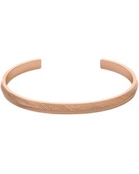 Fossil - Harlow Linear Texture Rose Gold-tone Stainless Steel Cuff Bracelet - Lyst