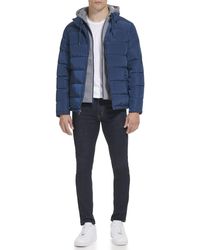 Kenneth Cole - Hood Puffer Angled Welt Pockets Horizontal Quilting Jacket - Lyst