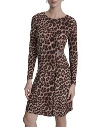 DKNY - Long Sleeve Jewel Neck Knee Length Logo D Hardware Mini Dress - Lyst