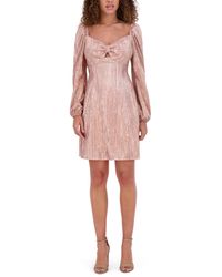 Kensie - Foiled Pleated Long Sleeve Mini Dress - Lyst