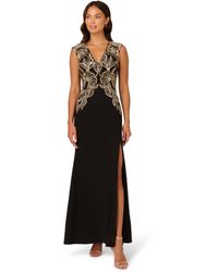 Adrianna Papell - Beaded Crepe Long Dress - Lyst