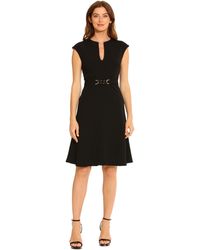 Maggy London - Notch Mock Neck Fit And Flare Crepe Dress - Lyst