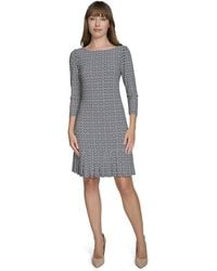 Tommy Hilfiger - Pleated Hem Round Neck Printed Jersey Shift Dress - Lyst