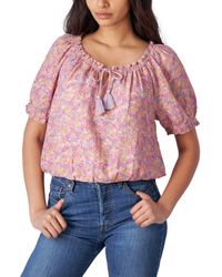 Lucky Brand - Short Sleeve Printed Peasant Top - Lyst