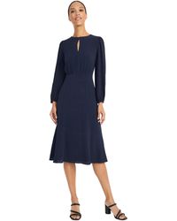Maggy London - Long Keyhole Neck A-line Midi Bishop Sleeves-fitted Waist-wedding Guest Dress - Lyst