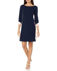 Vince Camuto - 3/4 Sleeve Boat Neck Scuba Crepe Shift Mini Dress - Lyst