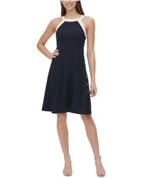 Tommy Hilfiger - S Navy Zippered Color Block Sleeveless Halter Above The Knee Fit + Flare Dress Uk - Lyst