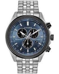 Citizen - Eco-drive Classic Chronograph Silver Stainless Steel Watch With Perpetual Calendar,blue Dial - Lyst