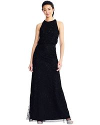 Adrianna Papell - S Art Deco Beaded Blouson Dress With Halter Neckline - Lyst