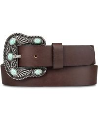 Lucky Brand - Turquoise Studded Leather Western Buckle Belt In Brown - Lyst