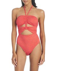 Jessica Simpson - Standard Ruched Front Halter One-piece Swimsuit - Lyst