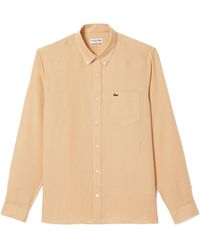 Lacoste - Long Sleeve Regular Fit Linen Casual Button Down Shirt W/front Pocket - Lyst