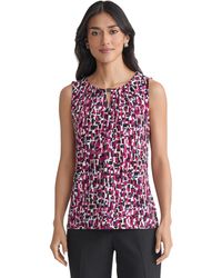 Kasper - Plus Size Pleated Neck Printed Top - Lyst