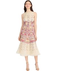Maggy London - Sleeveless High Neck Midi Length Fitted Bodice A-line Pleated Overlay Special Occasion Cocktail Dress - Lyst