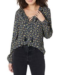 PAIGE - Ilara Blouse Long Sleeve Matte Satin Lace Up Front In Black Multi - Lyst