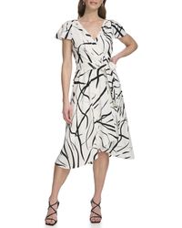 DKNY - Flutter Sleeve Fuax Wrap Dress - Lyst