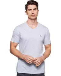 Lacoste - Short Sleeve V-neck Pima Cotton Jersey T-shirt,silver Heathered,medium - Lyst