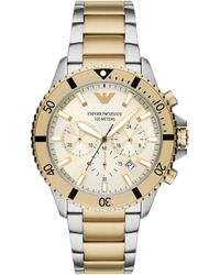 Emporio Armani - Chronograph Silver And Gold Two-tone Stainless Steel Bracelet Watch - Lyst