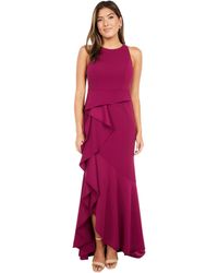 Adrianna Papell - Sleeveless Long Knit Crepe Gown With Cascade Skirt Detail - Lyst