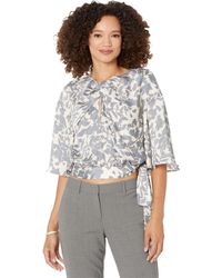 BCBGMAXAZRIA - Relaxed Top Elbow Bell Sleeves Round Neck Twist Knot Cinched Waist Sash Tie Ruched Shirt - Lyst