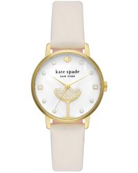 Kate Spade - Metro Three-hand Champagne Gold-tone Stainless Steel And White Leather Band Watch - Lyst