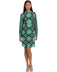 Donna Morgan - Long Sleeve Mock Neck Printed Fit And Flare Dress - Lyst