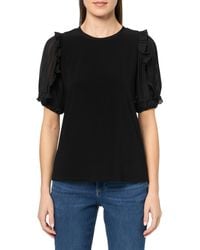 Anne Klein - Solid Ity Ss Combo Slv & Ruffle Top Asphalt - Lyst