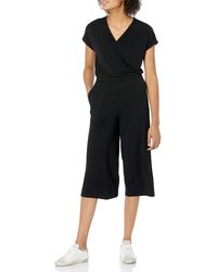 Amazon Essentials Short-sleeve Surplice Cropped Wide-leg Jumpsuit - Black