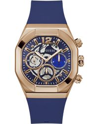 Guess - Blue Strap Blue Dial Rose Gold-tone - Lyst