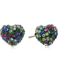 Betsey Johnson - Pave Mixed Multi-colored Stone Heart Stud Earrings - Lyst