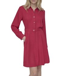 DKNY - Long Sleeve Collared Neck Button Front Mini Dress With Pockets - Lyst