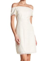 Nanette Lepore - Short Sleeve Off Shoulder Boucle Dress W/self Fringe Details - Lyst