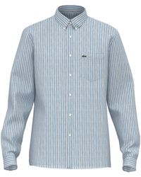 Lacoste - Long Sleeve Regular Fit Linen Casual Button Down Shirt W/front Pocket - Lyst