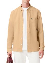 Lacoste - Long Sleeve Regular Fit Linen Casual Button Down Shirt W/front Pocket - Lyst