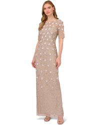 Adrianna Papell - Beaded Long 3d Floral Dress - Lyst