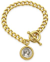 Ben-Amun - 24k Gold Plated Roman Italian Coin Charm Bracelet In Antique Silver Tone Made In New York Statement Jewelry For Designer - Lyst