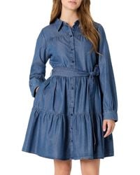 Amazon Essentials - Fit and Flare Langärmliges Gestreiftes Jeanshemdkleid Chambray - Lyst