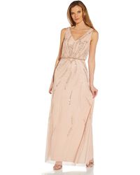 Adrianna Papell - Sleeveless Blouson Beaded Mesh Long Gown - Lyst